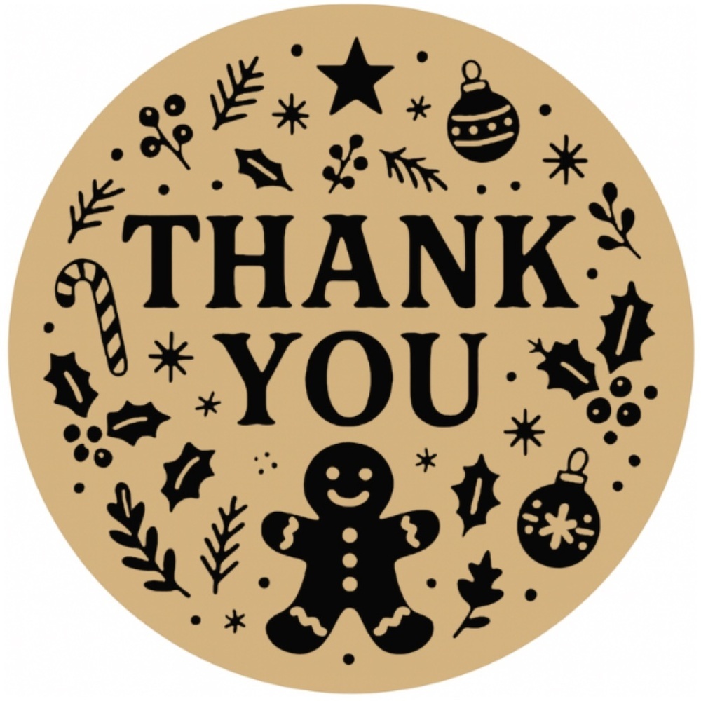 Christmas Thank You Stickers • Gingerbread Holiday Packaging Labels • 2 inch